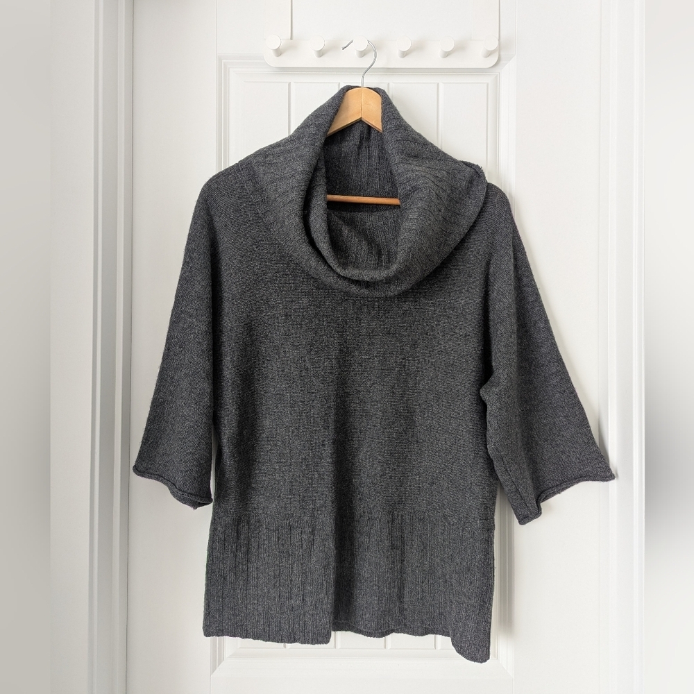 Grey Cashmere Sweater Cowl Neck With Dolman Short Sleeve Size Medium
